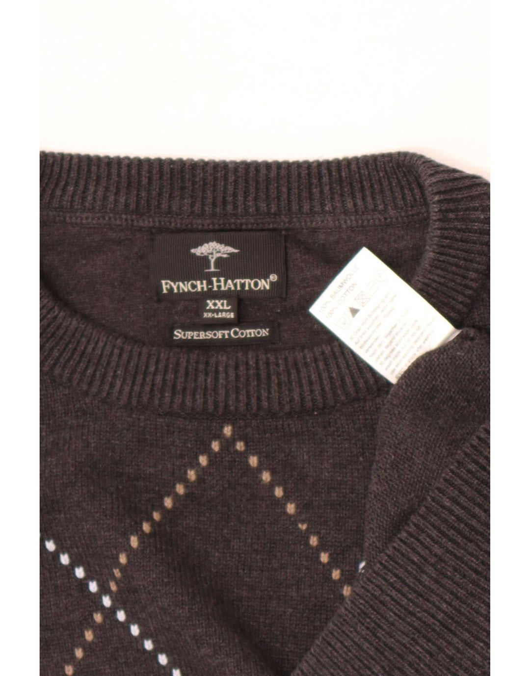 Maglione maglione girocollo da uomo Fynch Hatton 2XL grigio a rombi/cotone diamante