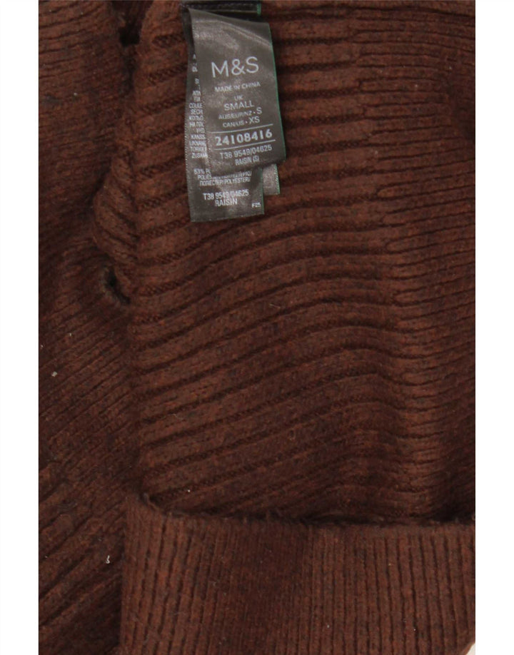 Maglione cardigan corto da donna Marks & Spencer UK 10 piccolo poliestere marrone