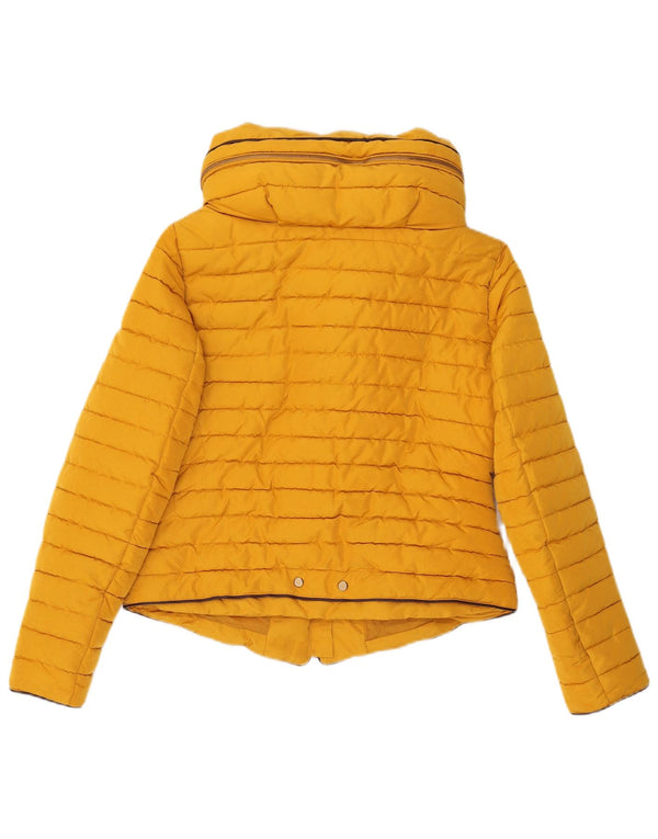 Giacca imbottita corta con cappuccio da donna Zara UK 14 grande poliestere giallo