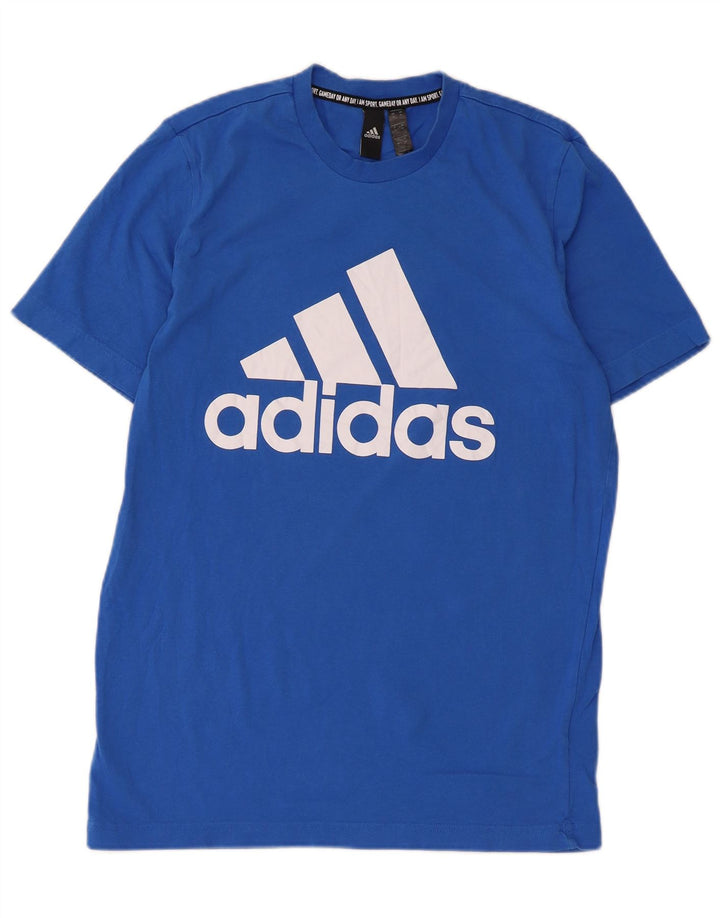 T-shirt grafica da uomo Adidas Top in cotone blu medio