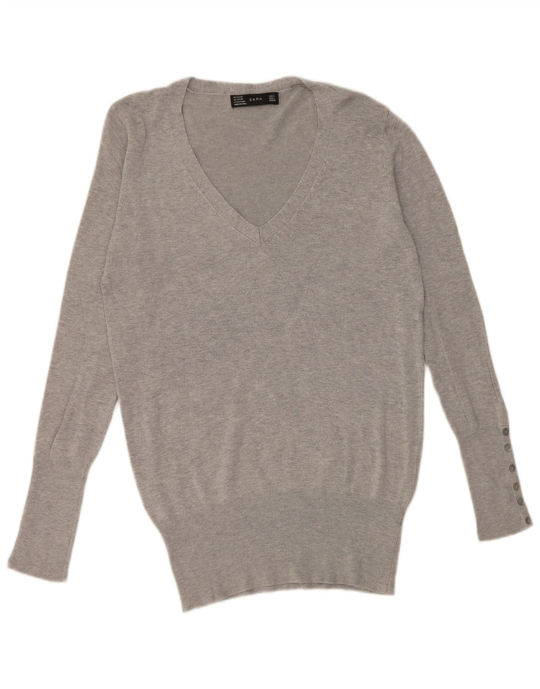 Maglione Zara da donna con scollo a V UK 16 Large Rayon grigio