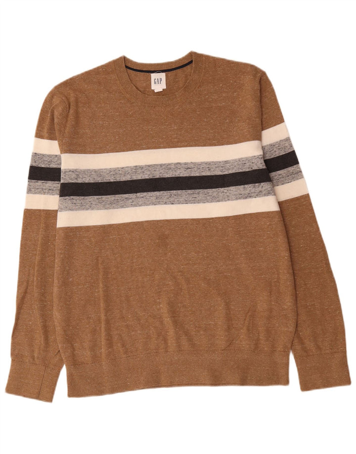 Maglione da uomo girocollo Gap in cotone a righe marrone medio