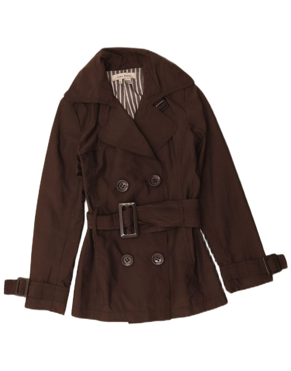 Trench doppiopetto da donna Zara UK 10 piccolo nylon marrone