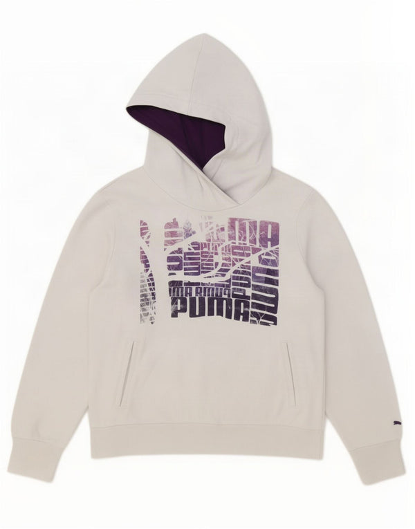 Felpa con cappuccio grafica da donna Puma UK 14 grande cotone bianco