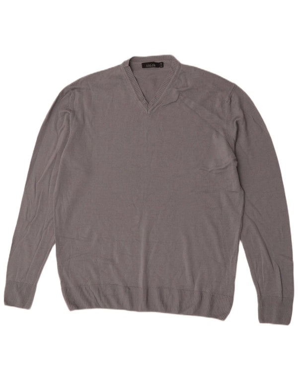Maglione Zara da uomo con scollo a V XL in lana grigia