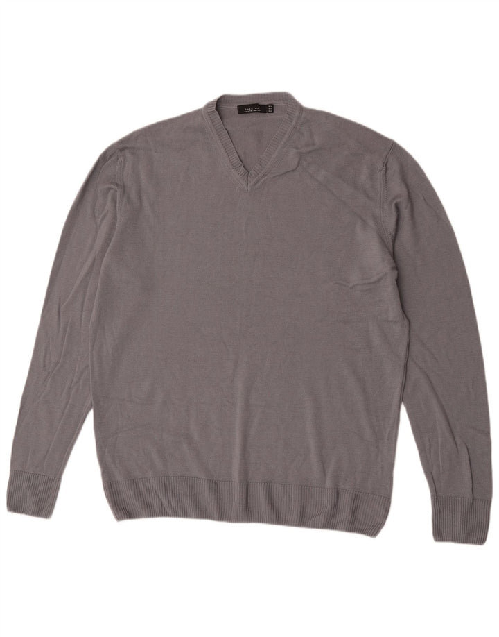 Maglione Zara da uomo con scollo a V XL in lana grigia