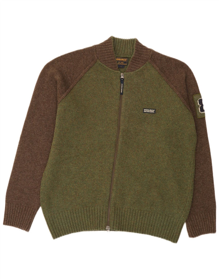 Maglione cardigan grafico da uomo Woolrich Lana color block verde grande