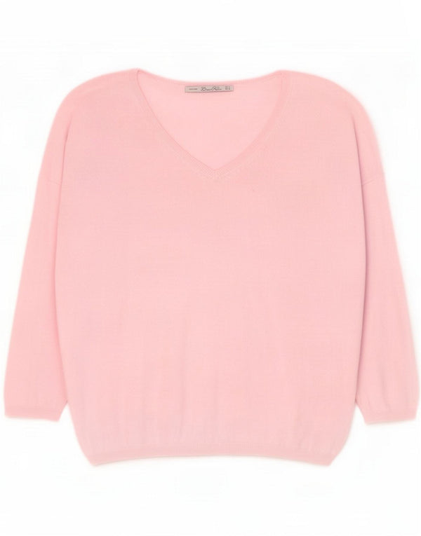 Maglione Zara da donna con scollo a V e maniche a 3/4 UK 14 Cotone rosa medio