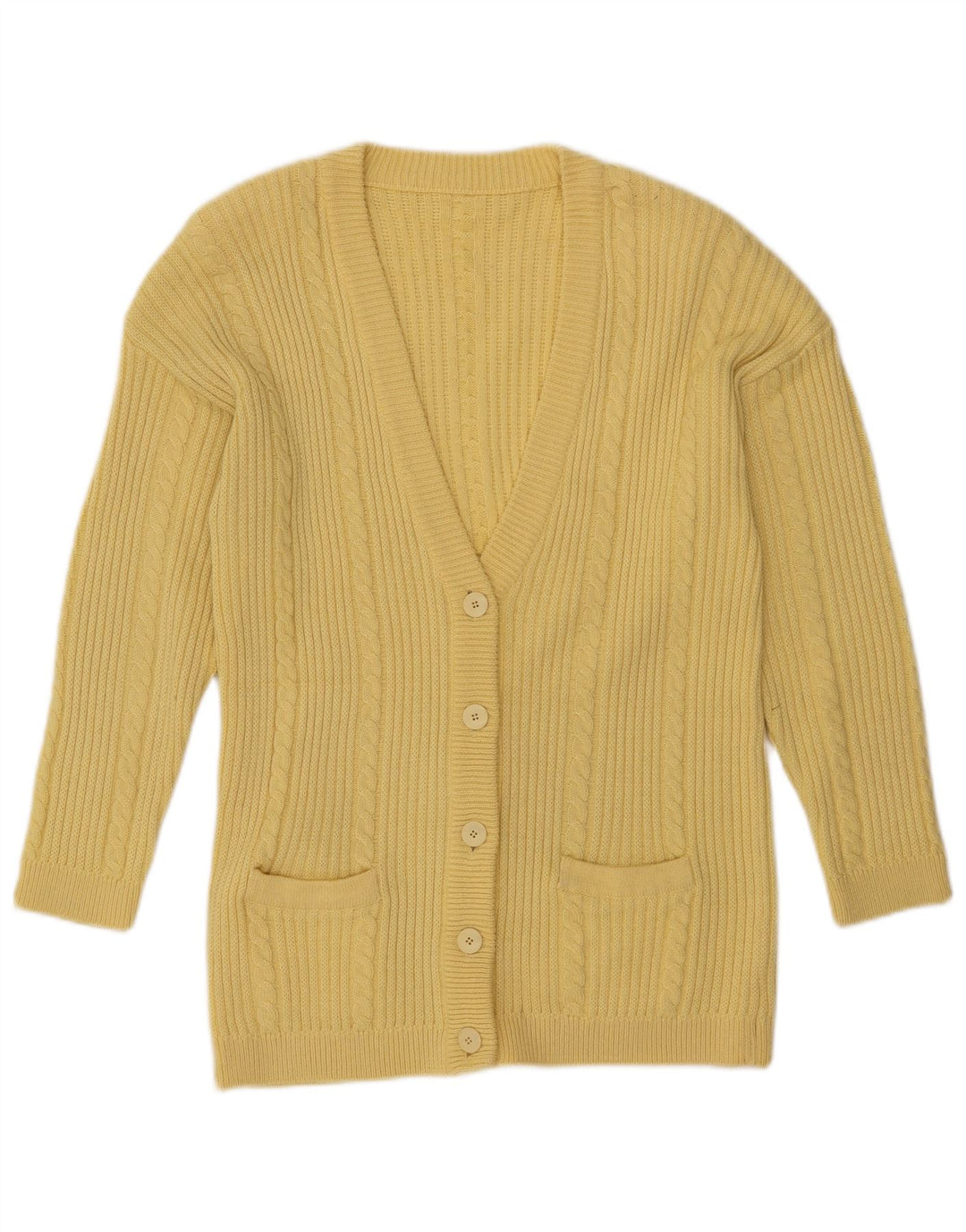 Maglione cardigan da donna VINTAGE UK 16 grande acrilico giallo