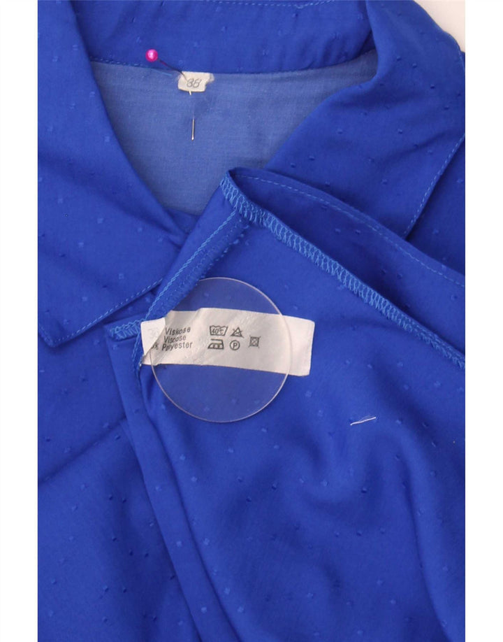 Camicetta camicia vintage da donna EU 38 viscosa maculata blu medio