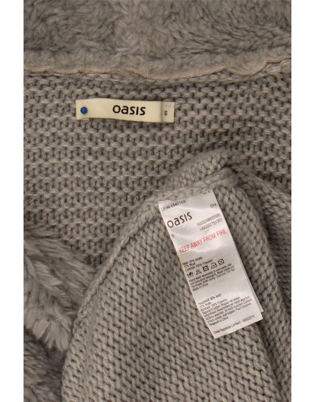 Maglione cardigan aperto da donna Oasis UK 10 piccolo acrilico grigio