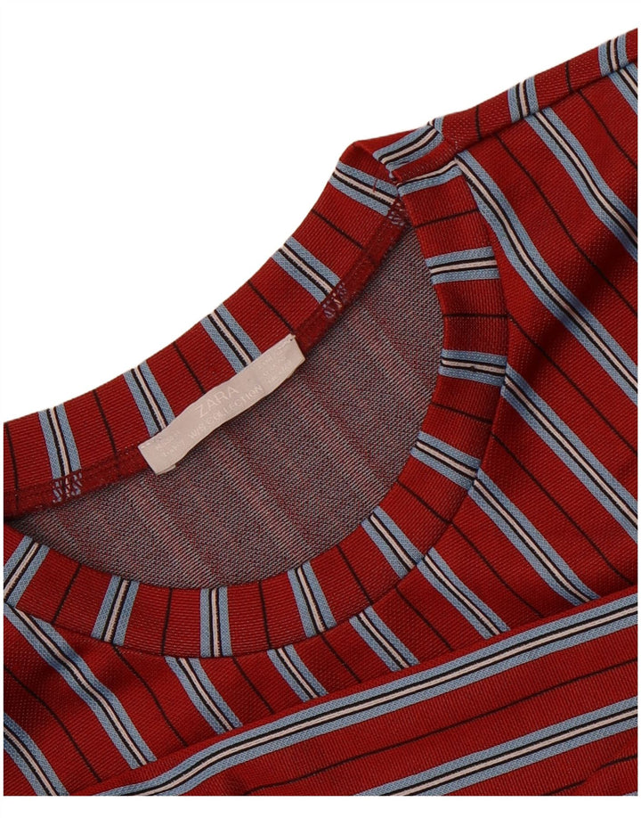 Top corto da donna Zara a maniche lunghe UK 14 rosso medio a righe