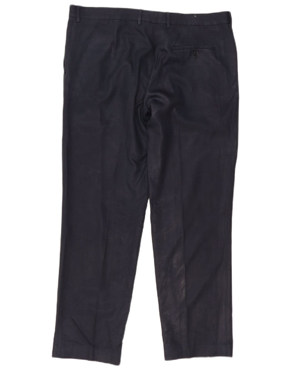 Pantaloni da abito dritti da uomo Marks & Spencer W38 L31 poliestere blu navy