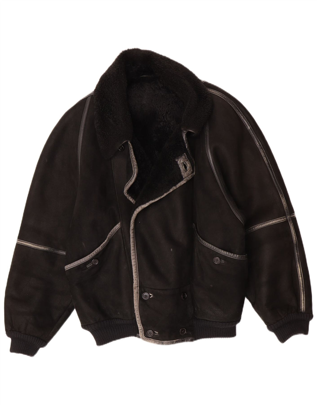 Giacca in shearling vintage da uomo IT 50 grande in shearling nero