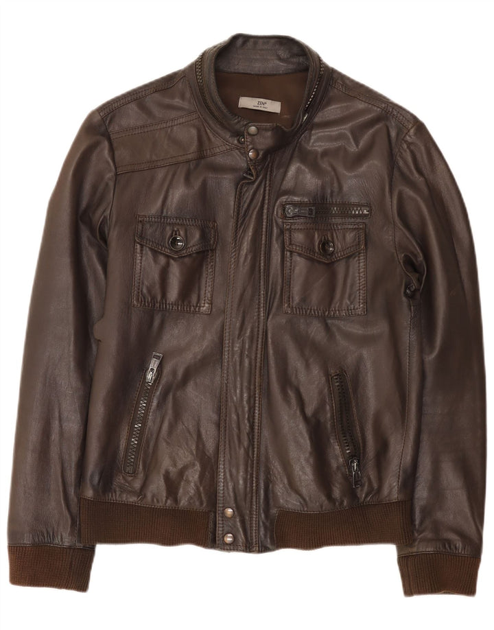 Giacca in pelle bomber da uomo Zen taglia 50 in pelle marrone medio