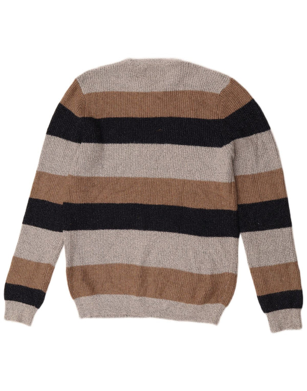 Maglione maglione girocollo da uomo Marks & Spencer in poliammide a righe grigio medio