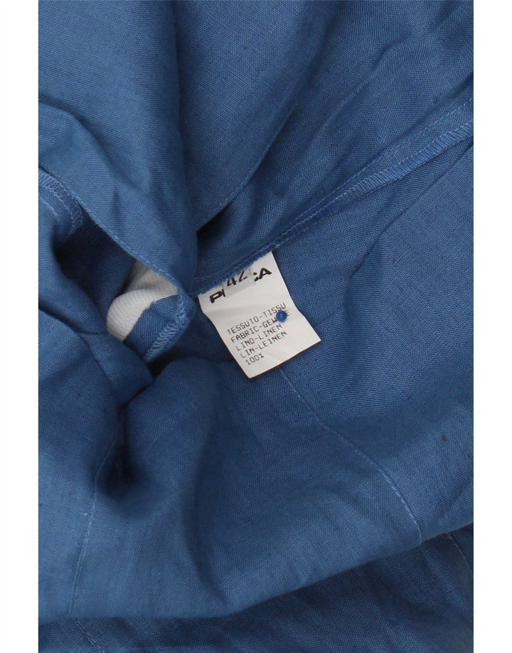 Top Cardigan Manica Corta Donna Preca IT 42 Lino Blu Medio