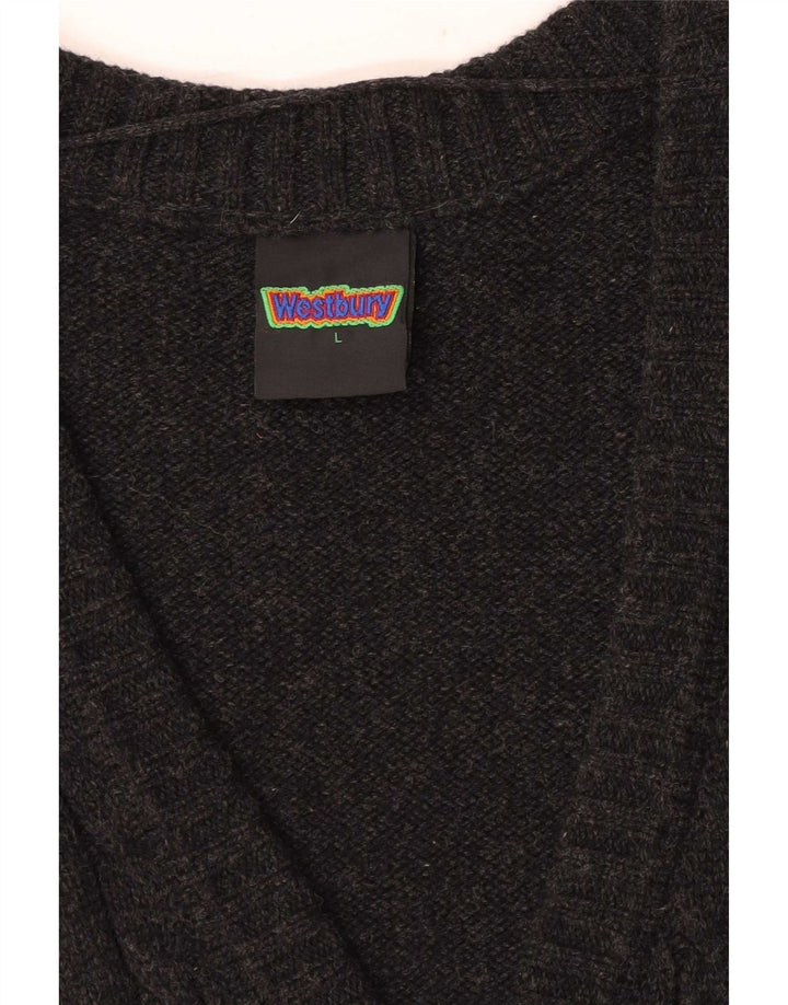 WESTBURY Maglione cardigan senza maniche da uomo grande lana nera