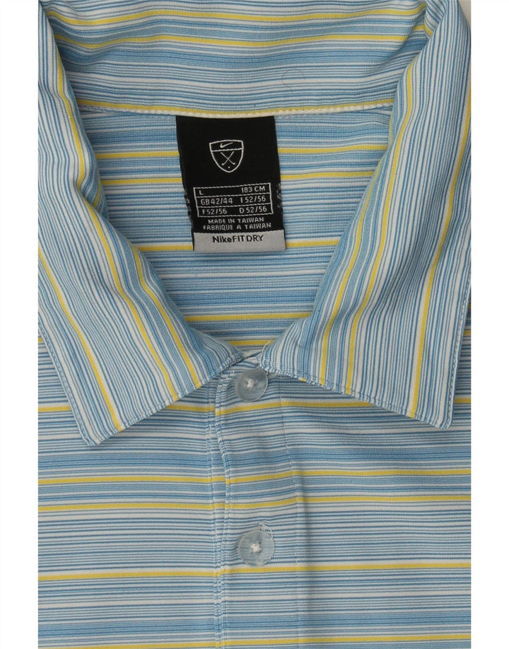 NIKE Mens Polo Shirt UK 42/44 Large Blue Striped Polyester Vintage Nike and Second-Hand Nike from Messina Hembry 