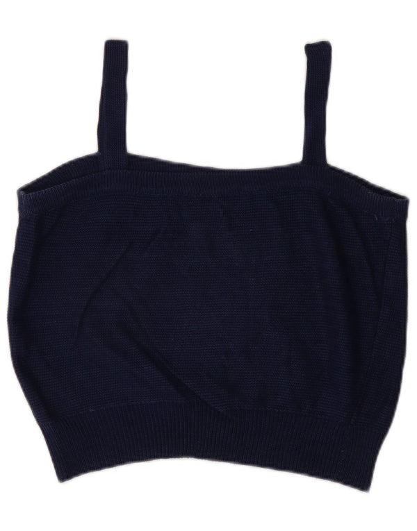 Canottiera corta vintage da donna UK 14 medio blu navy