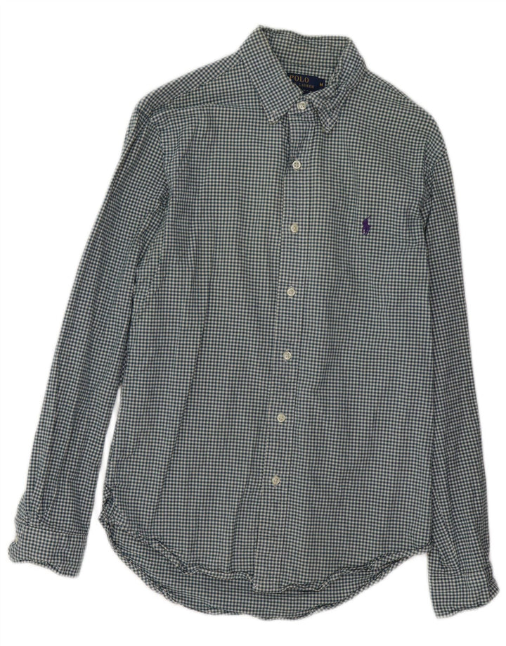 POLO RALPH LAUREN Camicia da uomo in flanella Oxford elasticizzata a quadretti blu medio