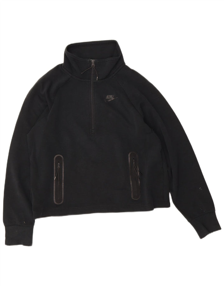 Felpa Nike da donna oversize con collo corto e zip, maglione UK 10 piccola nera