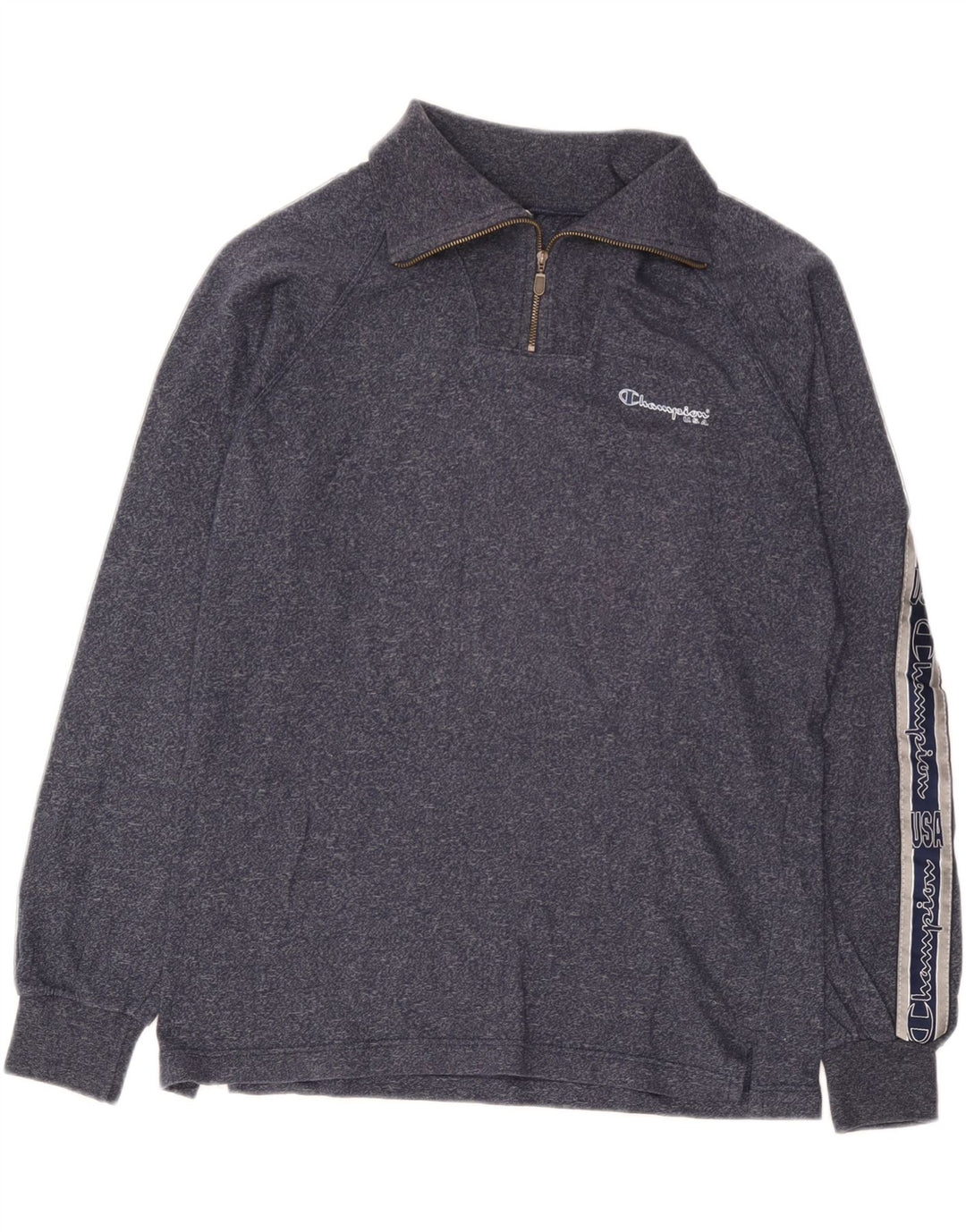 Champion Top da uomo con zip e collo grafico a maniche lunghe, grande, blu navy screziato