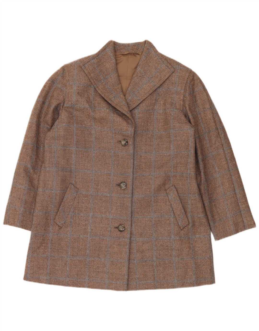 Giacca blazer vintage da donna a 3 bottoni UK 14 grande quadretto marrone