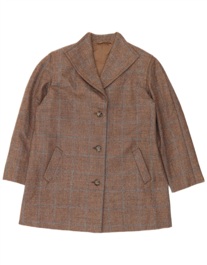 Giacca blazer vintage da donna a 3 bottoni UK 14 grande quadretto marrone