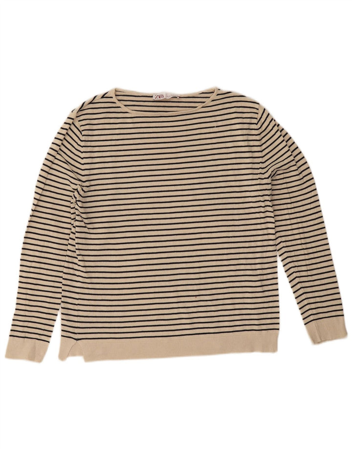 Maglione Zara da donna con scollo a barchetta in viscosa a righe beige grandi