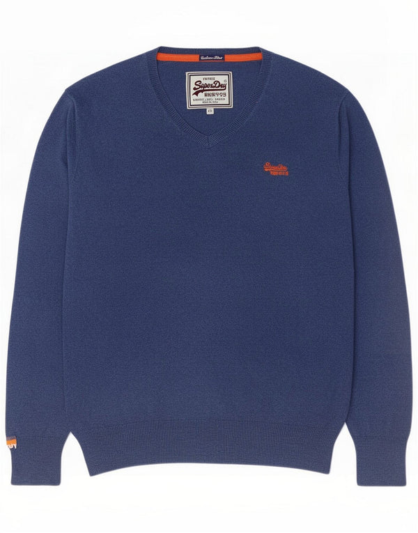 Maglione da uomo con scollo a V Superdry XL in cotone blu navy