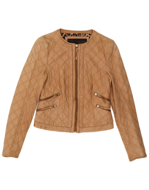 Giacca trapuntata corta in ecopelle da donna Zara UK 8 piccola poliestere beige