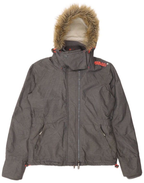 Giacca a vento con cappuccio da donna Superdry UK 16 grande nylon grigio
