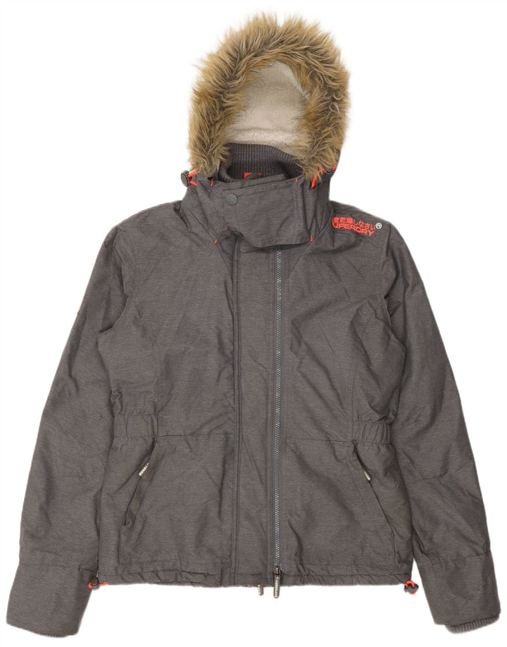 Giacca a vento con cappuccio da donna Superdry UK 16 grande nylon grigio
