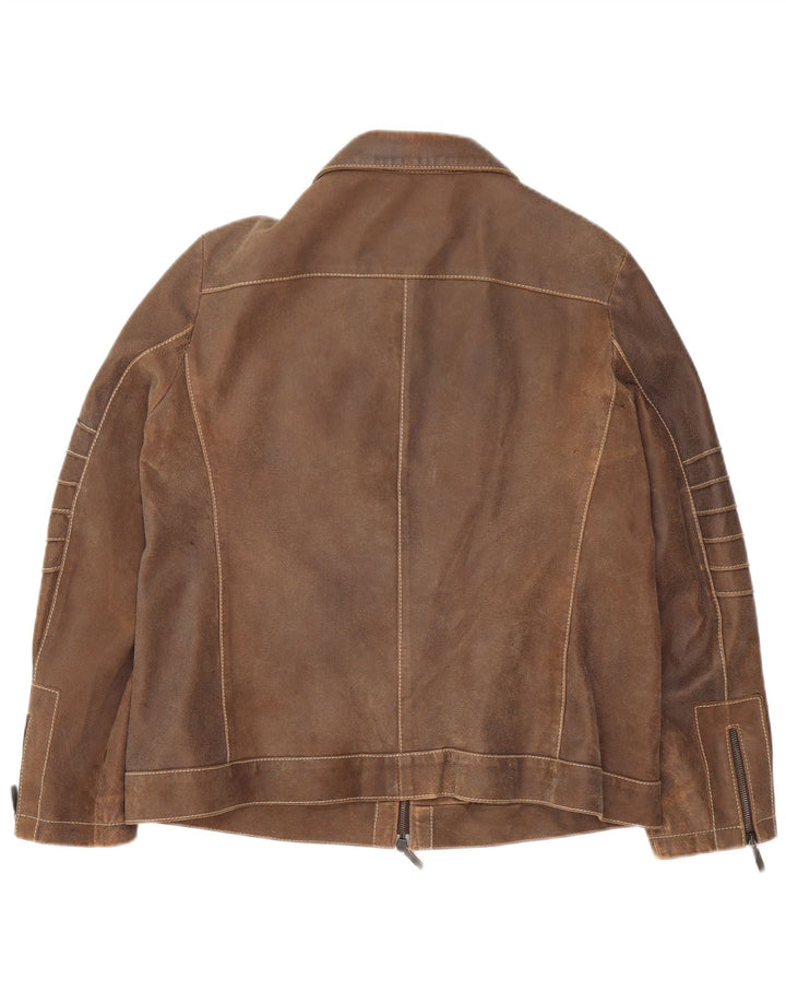 Giacca in pelle vintage da donna UK 14 grande in pelle marrone