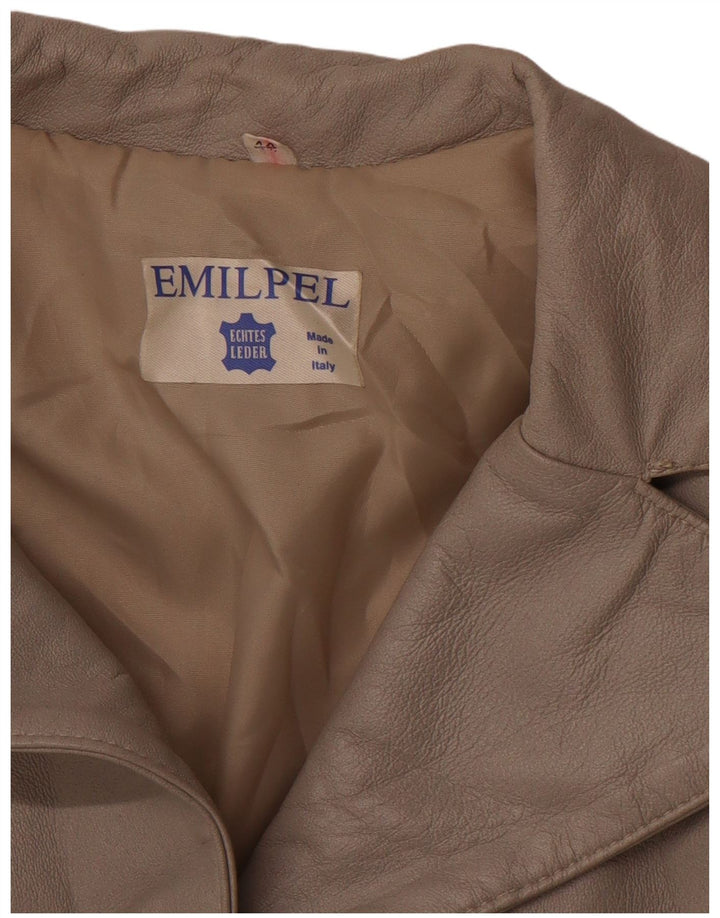 VINTAGE Womens 4 Button Leather Blazer Jacket IT 44 Medium Grey Leather