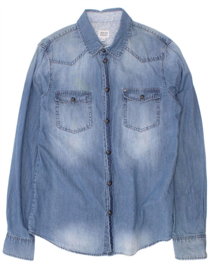 Camicia Jeans Armani Junior Bambino 13-14 Anni Cotone Blu