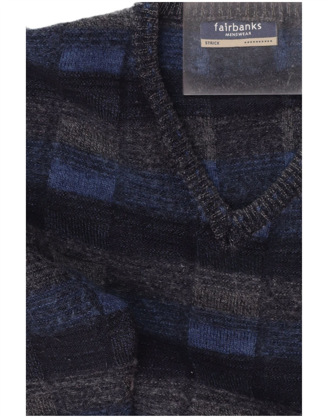 FAIRBANKS Maglione da uomo con scollo a V IT 56 XL Lana vergine a quadri blu navy