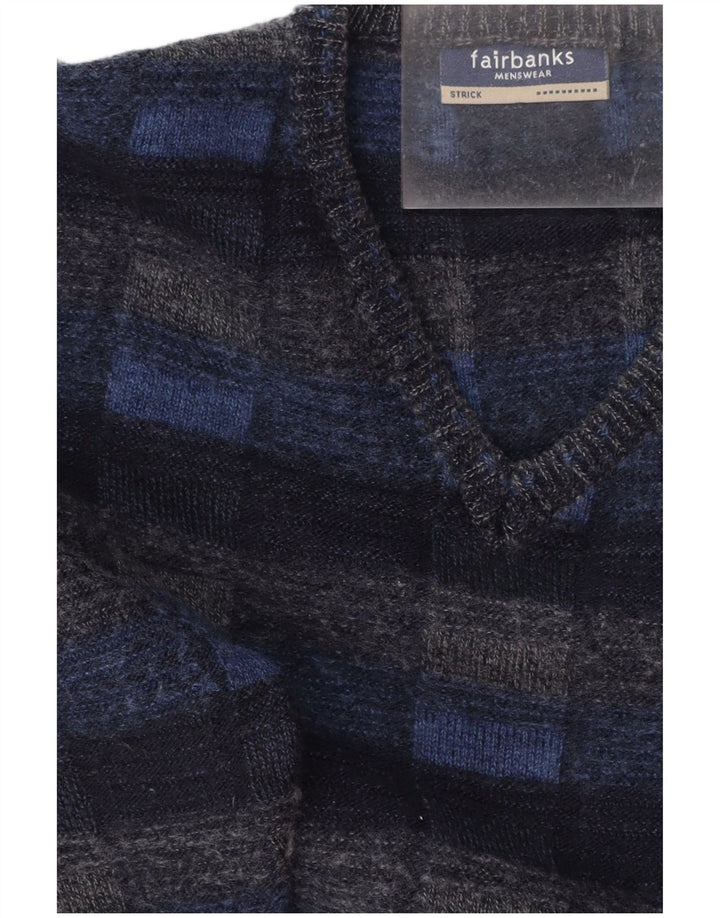 FAIRBANKS Maglione da uomo con scollo a V IT 56 XL Lana vergine a quadri blu navy