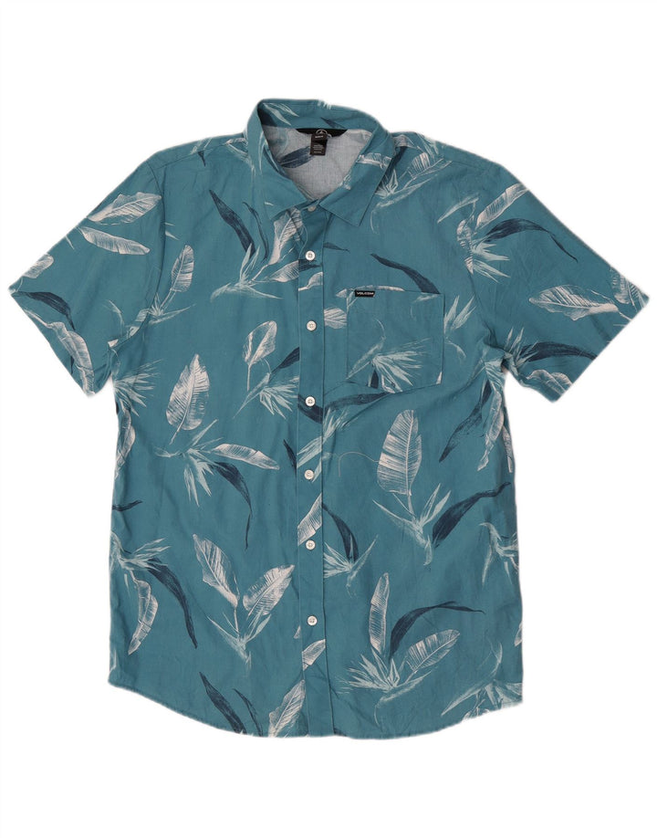 Camicia a maniche corte da uomo Volcom in cotone floreale blu medio