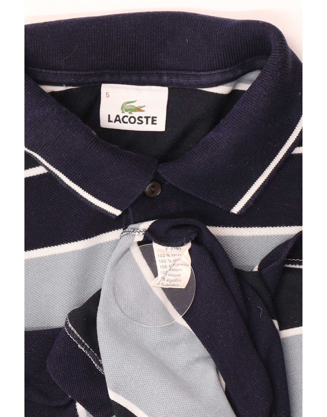Polo da uomo Lacoste taglia 5 grande in cotone a righe blu navy