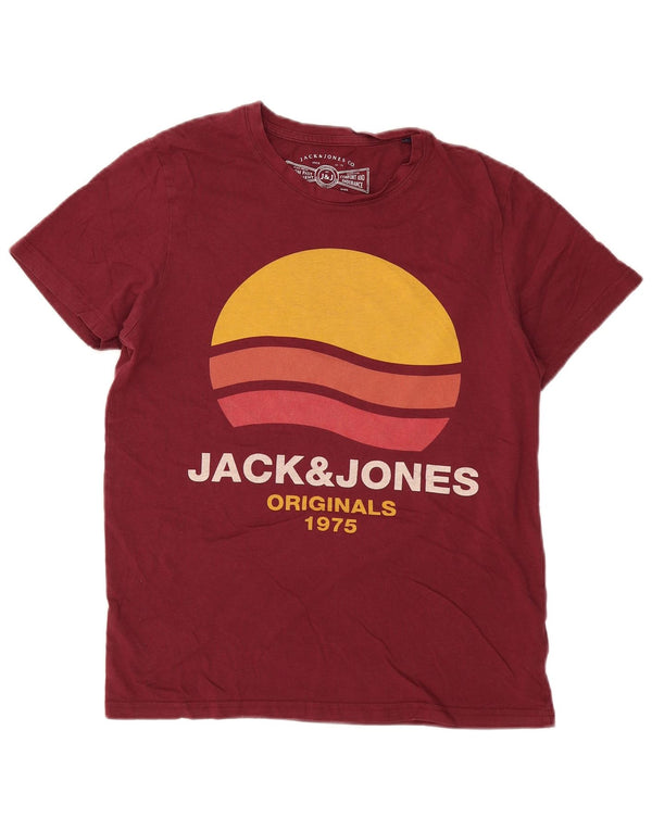 JACK & JONES T-shirt grafica da uomo grande in cotone bordeaux