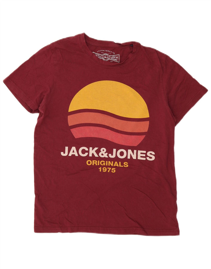 JACK & JONES T-shirt grafica da uomo grande in cotone bordeaux