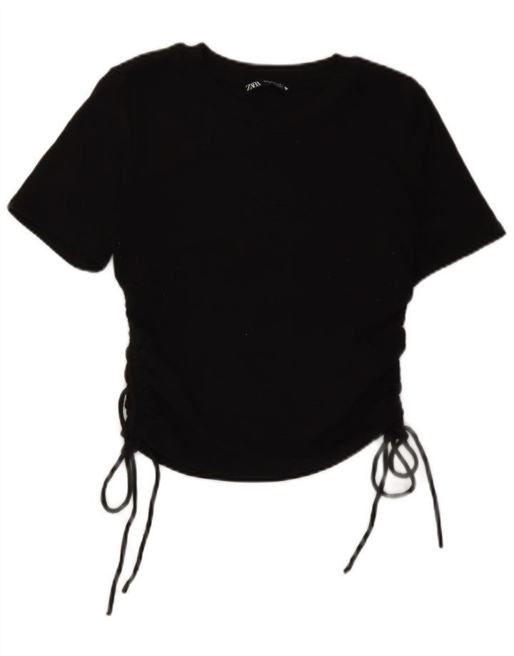 Top corto in camicetta corta da donna Zara UK 12 poliestere nero medio