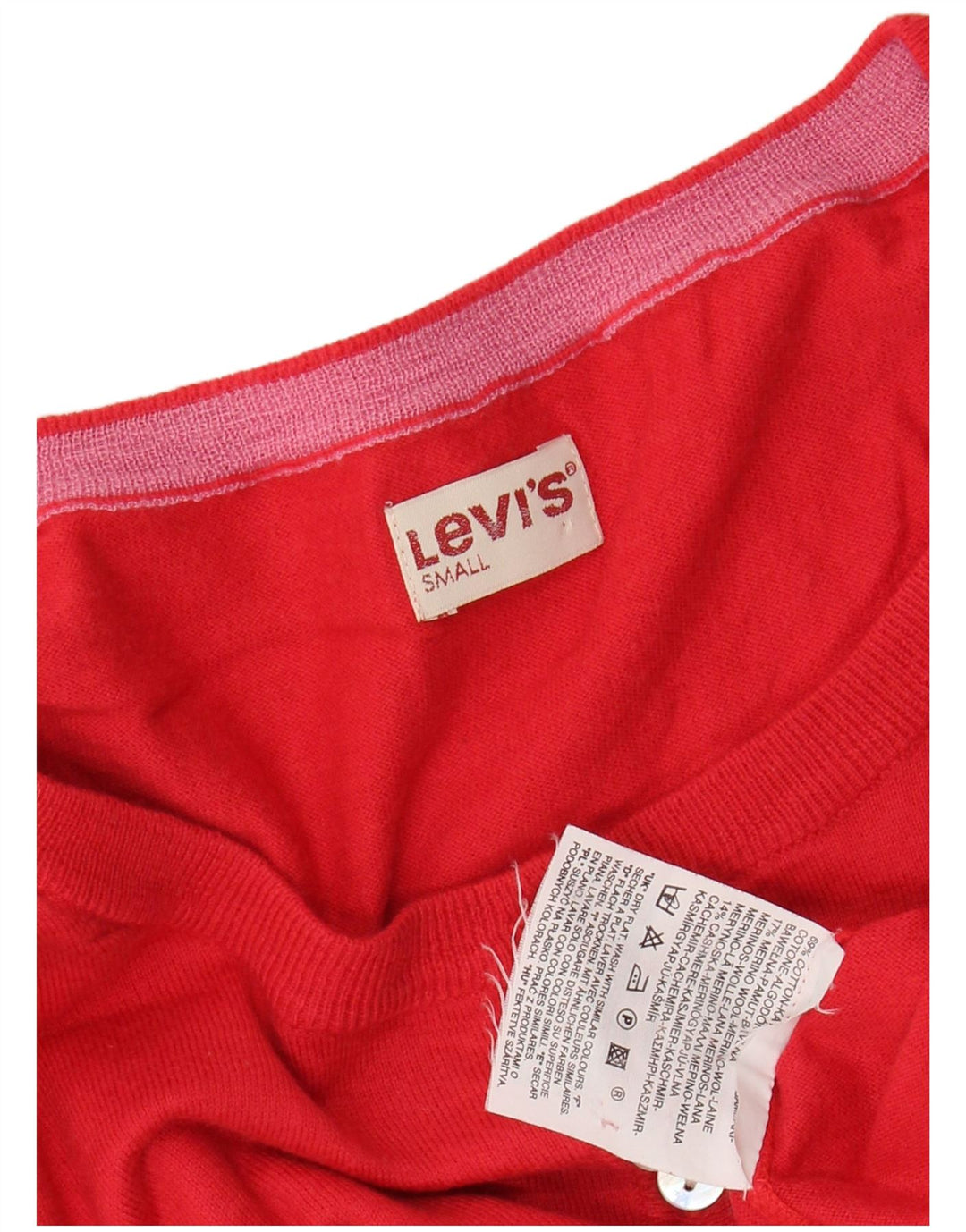 LEVI'S Maglione da donna con collo corto e bottoni UK 10 Piccolo cotone rosso