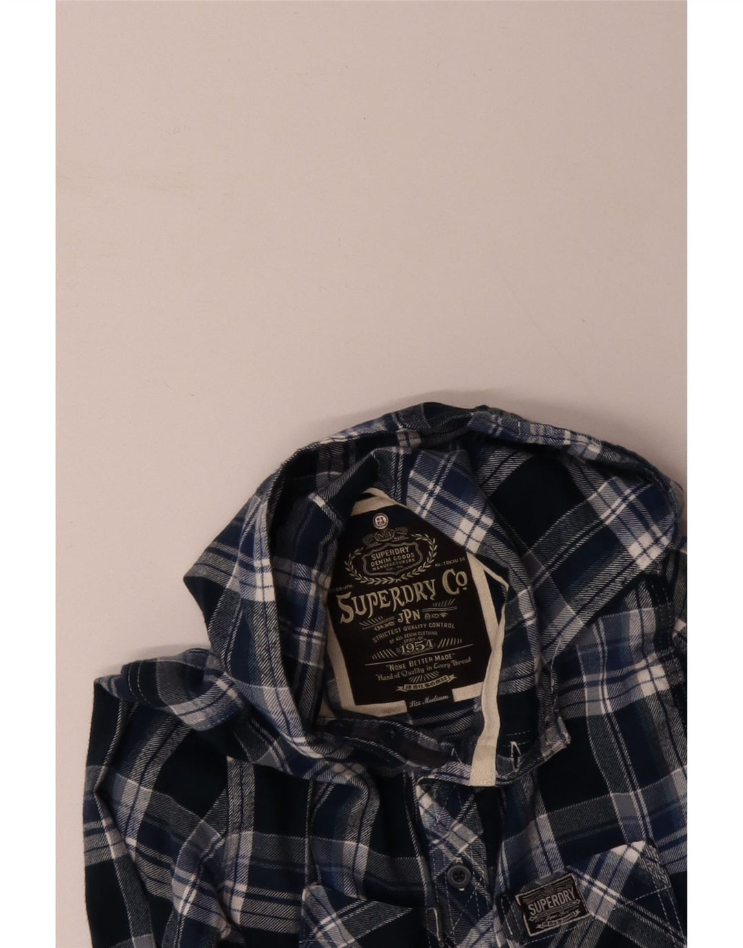 Camicia da uomo in flanella con cappuccio SUPERDRY, cotone a quadri blu medio