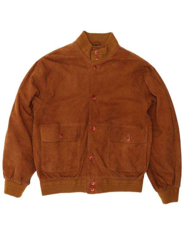 Giubbotto bomber vintage in pelle scamosciata da uomo IT 56 3XL in pelle marrone
