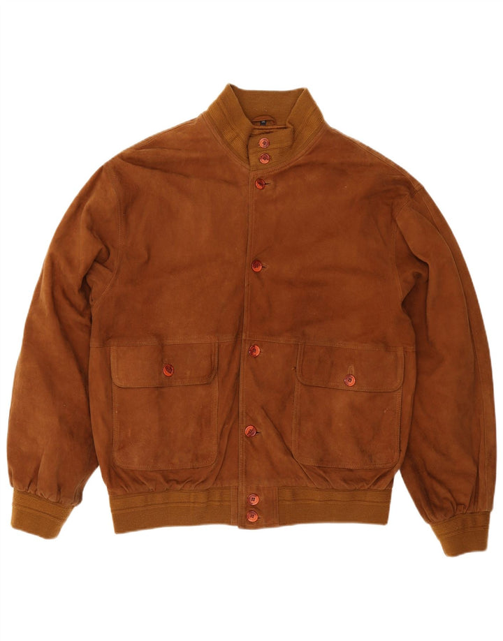 Giubbotto bomber vintage in pelle scamosciata da uomo IT 56 3XL in pelle marrone