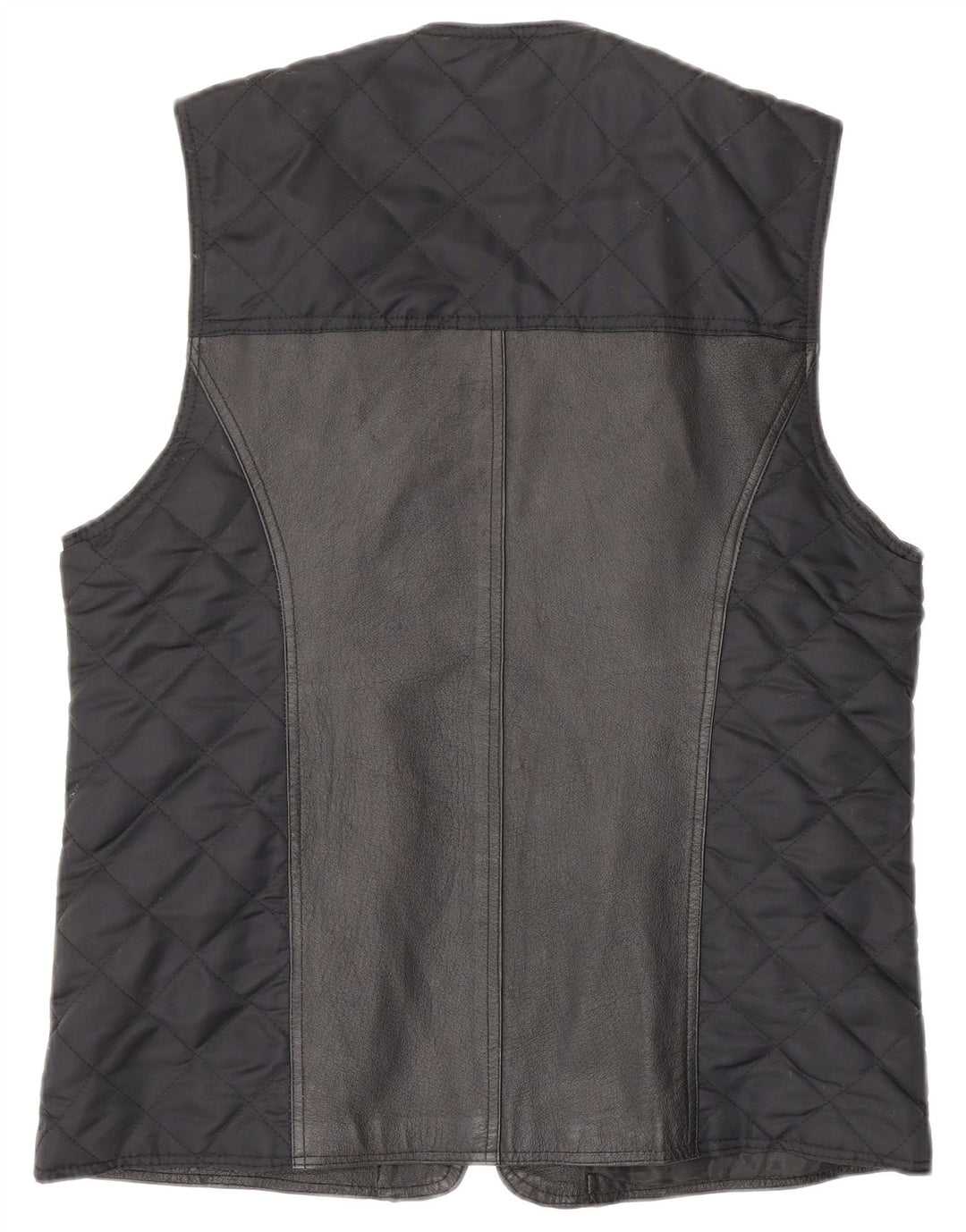 Gilet in pelle trapuntata vintage da donna UK 12/14 medio blu navy