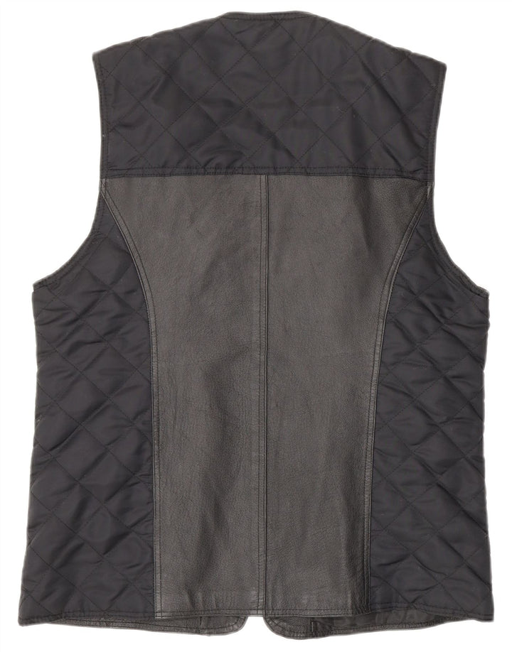 Gilet in pelle trapuntata vintage da donna UK 12/14 medio blu navy